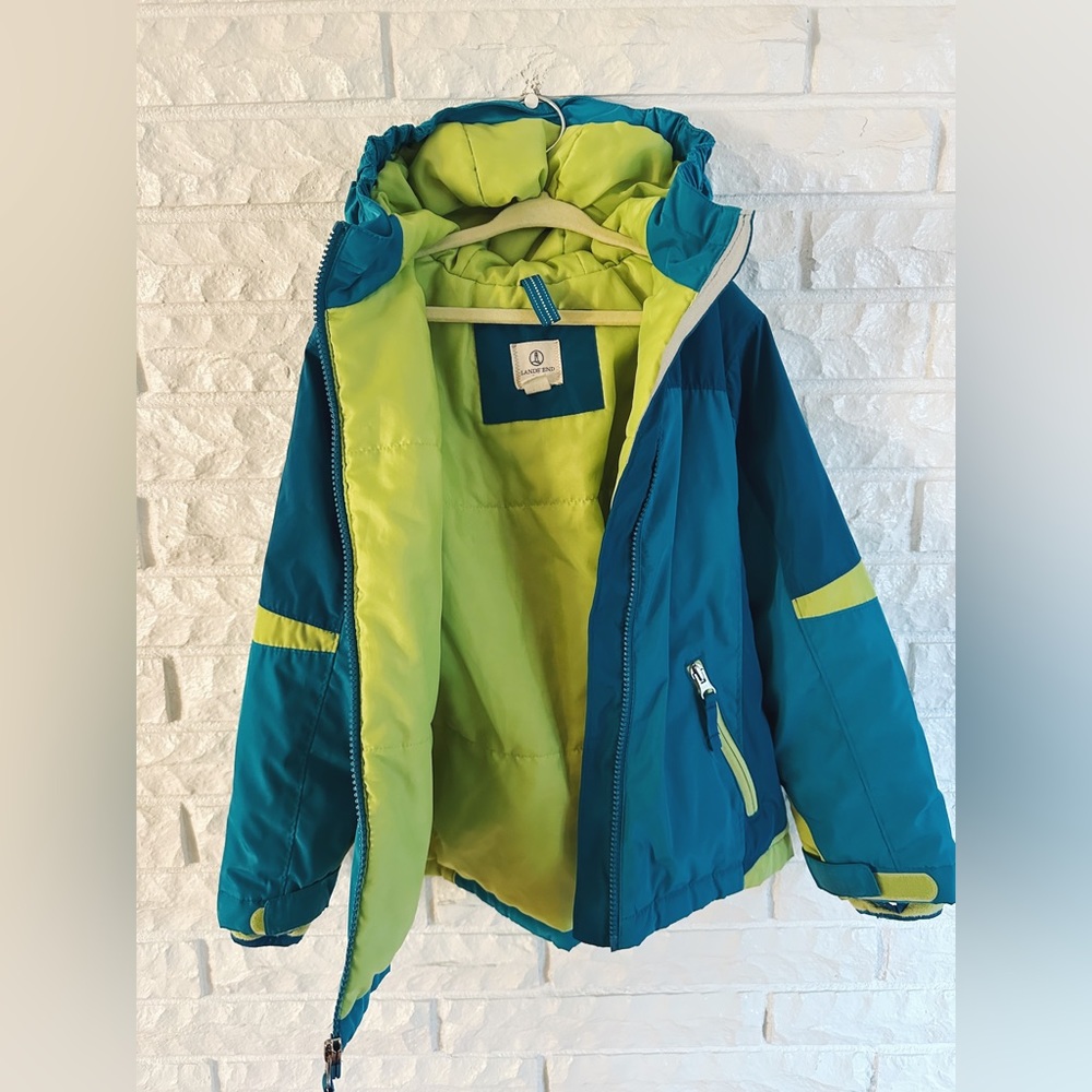 Lands End Teal and Neon Winter Hooded Jacket - Picture 6 of 7